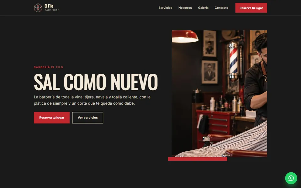 Diseño barbería clásica para barberías: portada de Barbería El Filo