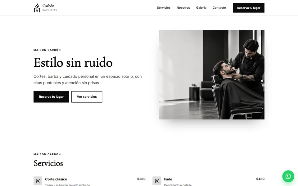 Diseño minimal de lujo para barberías: portada de Maison Carbón