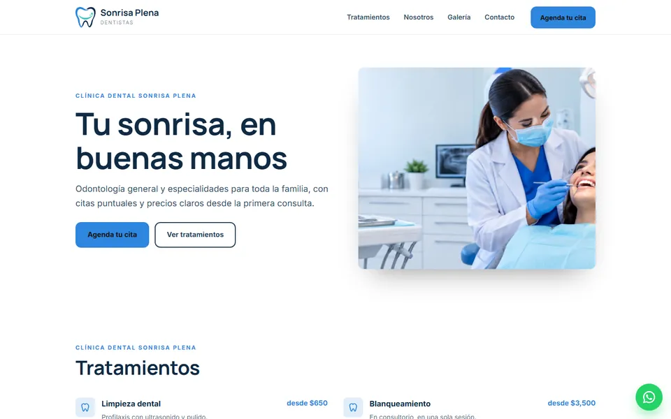 Diseño clínico limpio para dentistas: portada de Clínica Dental Sonrisa Plena