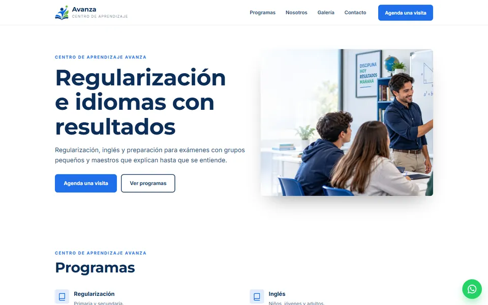 Diseño académico para centro de aprendizaje: portada de Centro de Aprendizaje Avanza