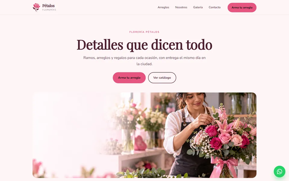 Diseño romántica para florerías: portada de Florería Pétalos