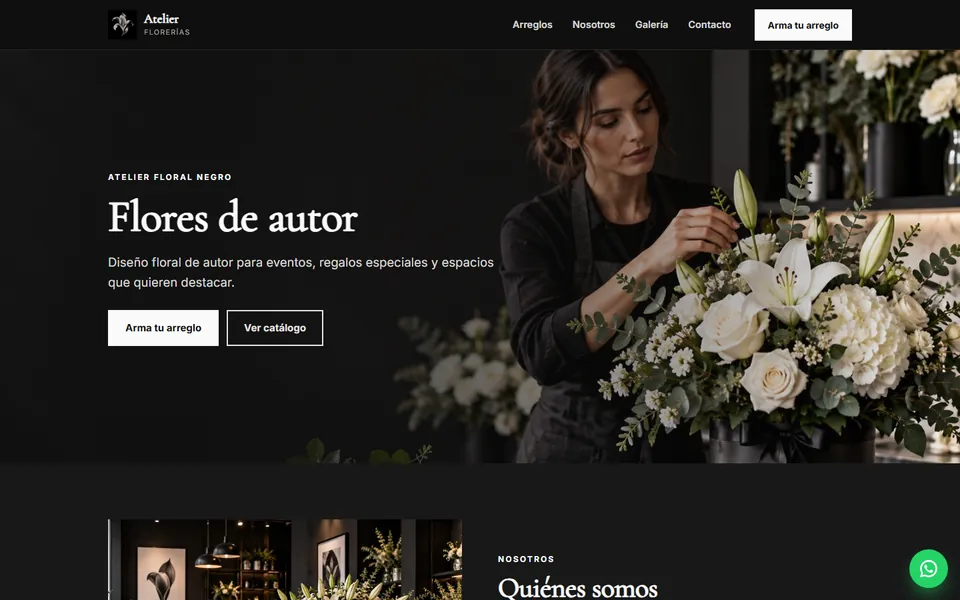 Diseño premium minimal para florerías: portada de Atelier Floral Negro