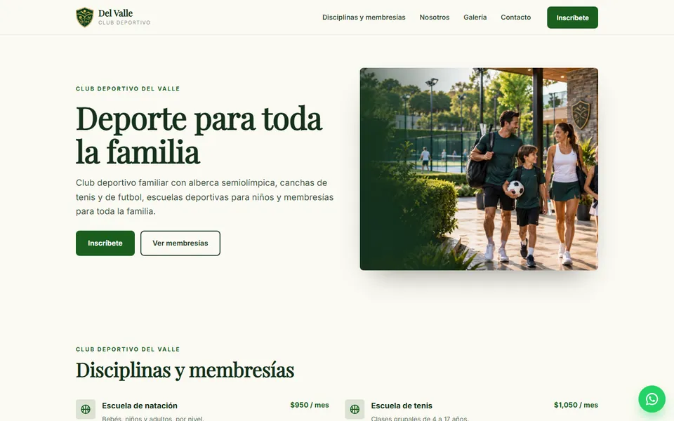 Diseño club con varias disciplinas para club deportivo: portada de Club Deportivo Del Valle