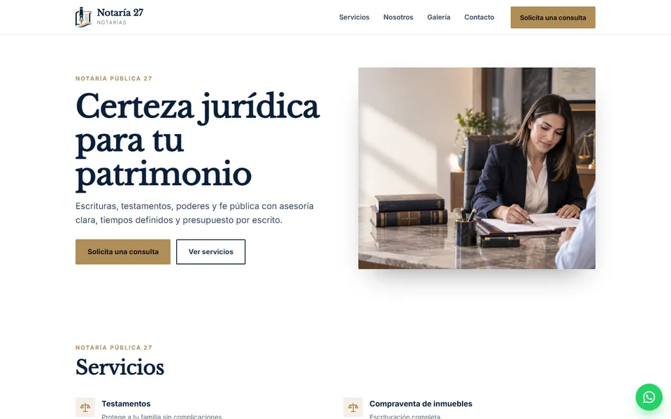 Diseño institucional para notarías: portada de Notaría Pública 27