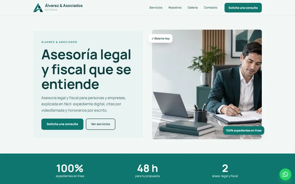 Diseño moderno confiable para notarías: portada de Álvarez & Asociados