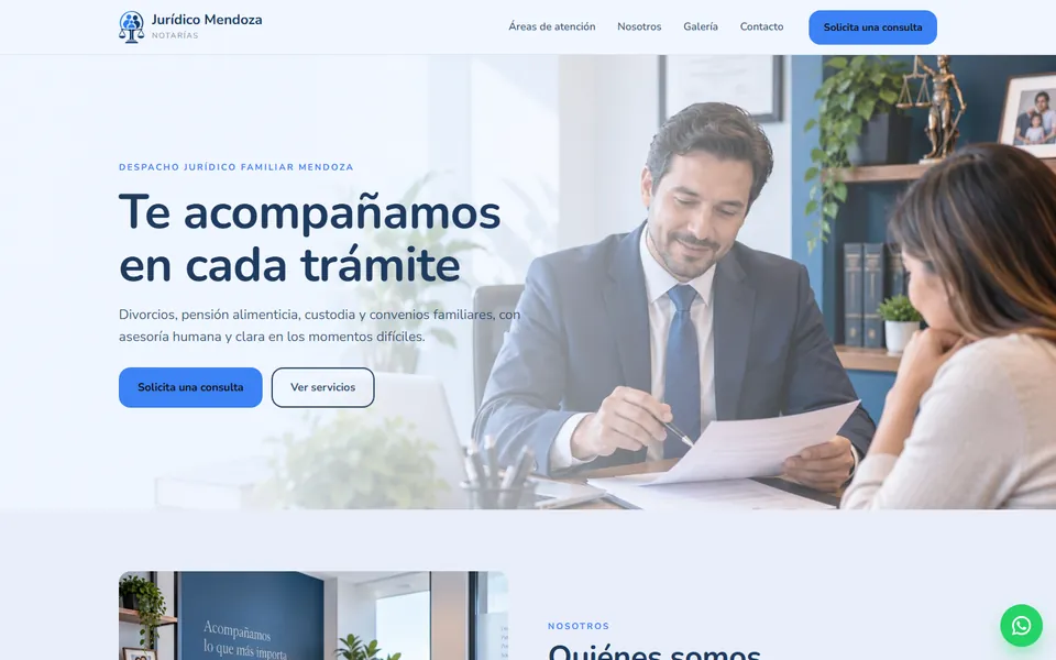 Diseño cercano para notarías: portada de Despacho Jurídico Familiar Mendoza