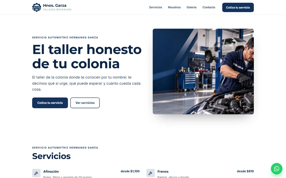 Diseño confianza familiar para talleres mecánicos: portada de Servicio Automotriz Hermanos Garza