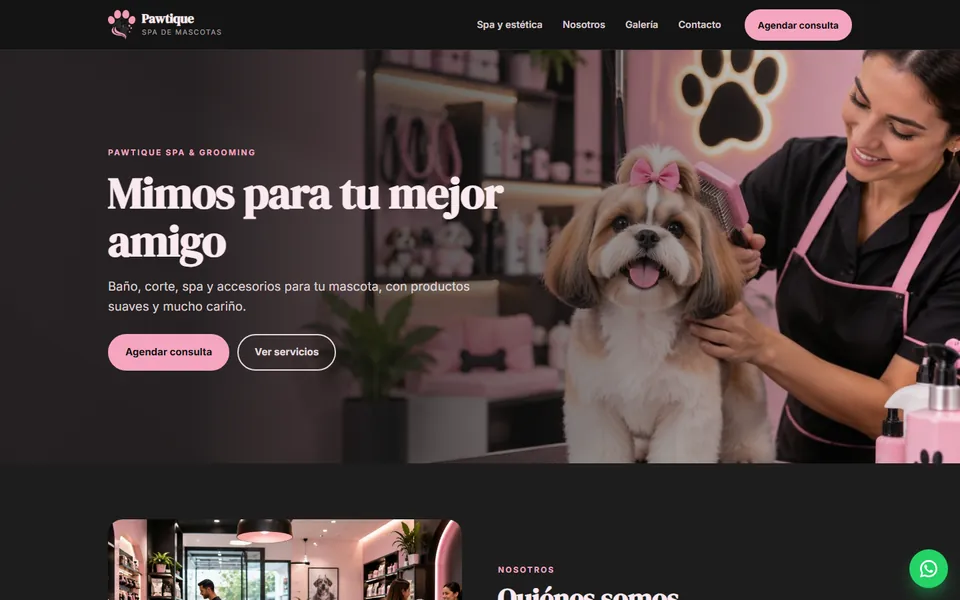 Diseño pet boutique para spa de mascotas: portada de Pawtique Spa & Grooming